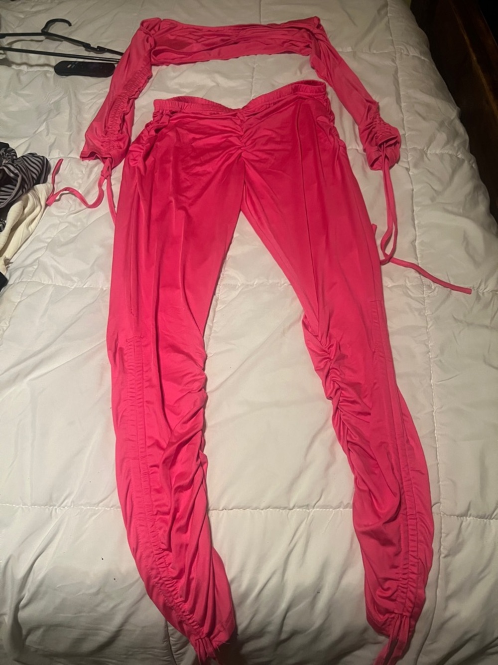 Women’s Ruched Hot Pink Track Joggers with Adjustable Waist